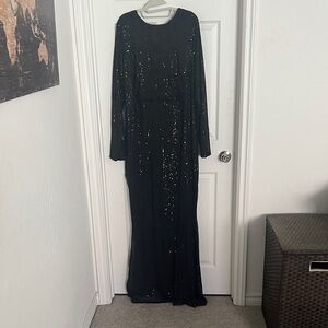 Black Sequin Long Sleeve Evening Gown